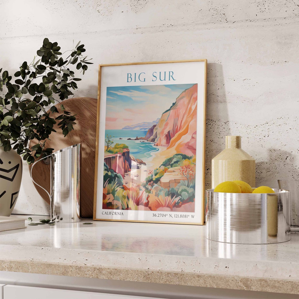Big Sur California Red Cliffs Rocky Cove and Ocean Daytime View Poster - Image 2