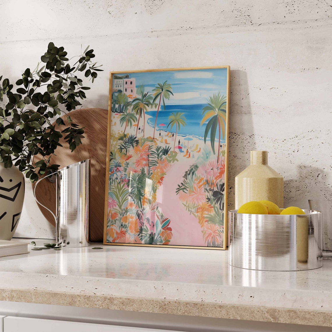 Tropical Garden Path to Beach Day Dreamy Pastel Flower Poster - Image 2
