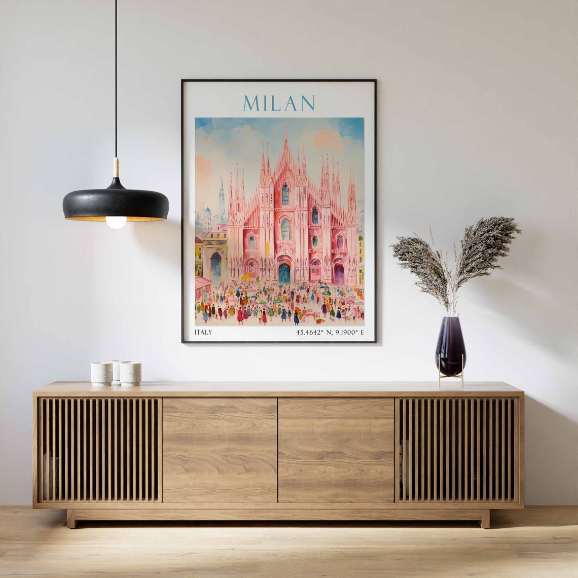 Milan Duomo Cathedral Crowded Piazza Square Italy Travel Poster - Image 2