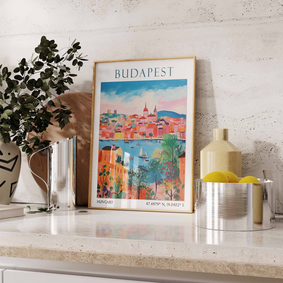Danube River with Sailboats and Colorful Budapest Cityscape Poster - Image 3