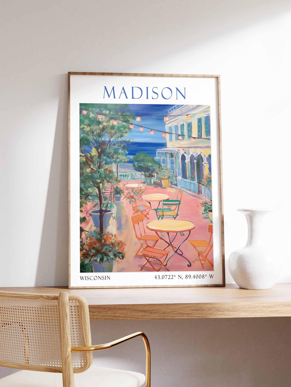 Madison Wisconsin Lake Terrace Cafe String Lights Dusk Travel Poster - Image 4