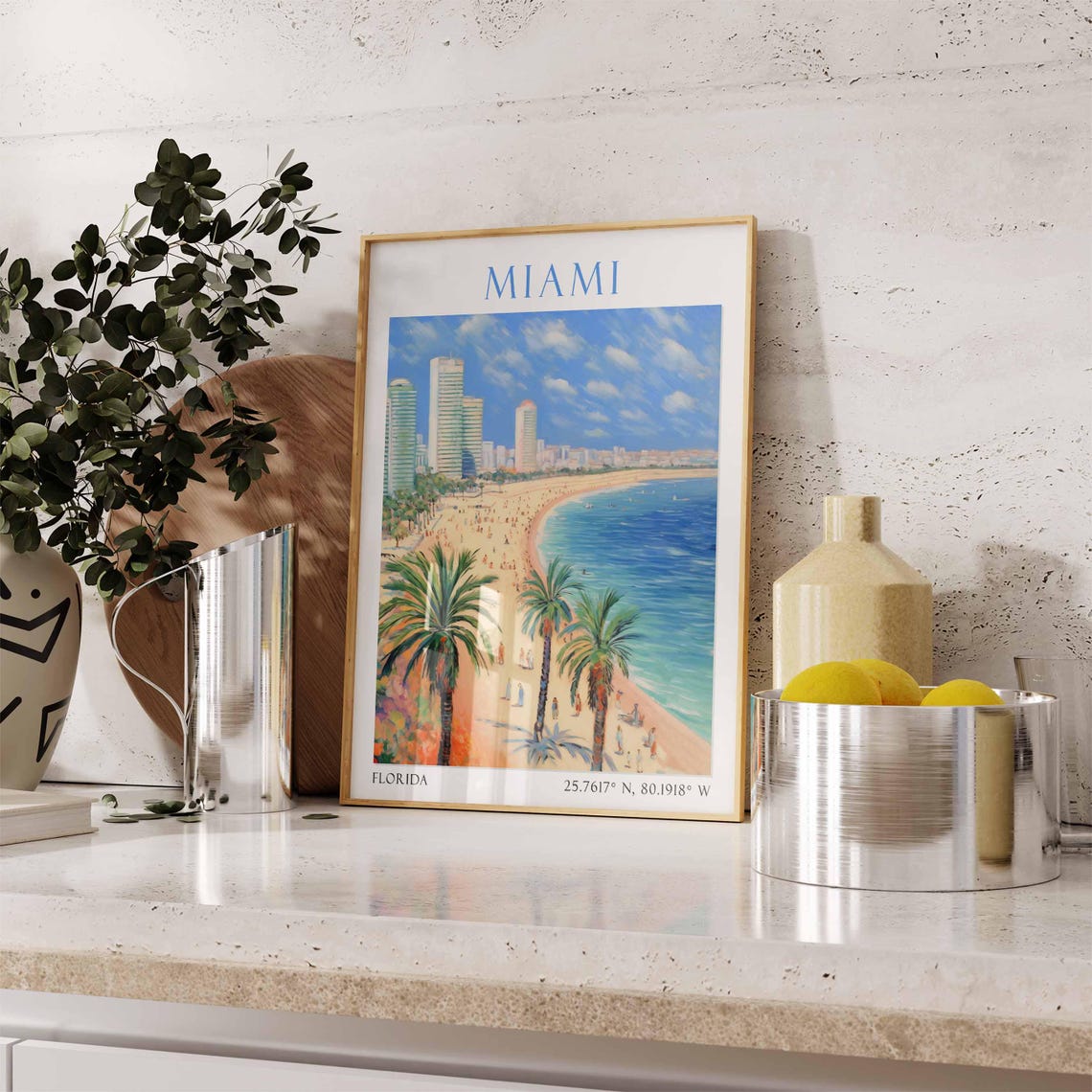 Miami Florida Beach Palm Trees High Rise Oceanfront View Poster - Image 3
