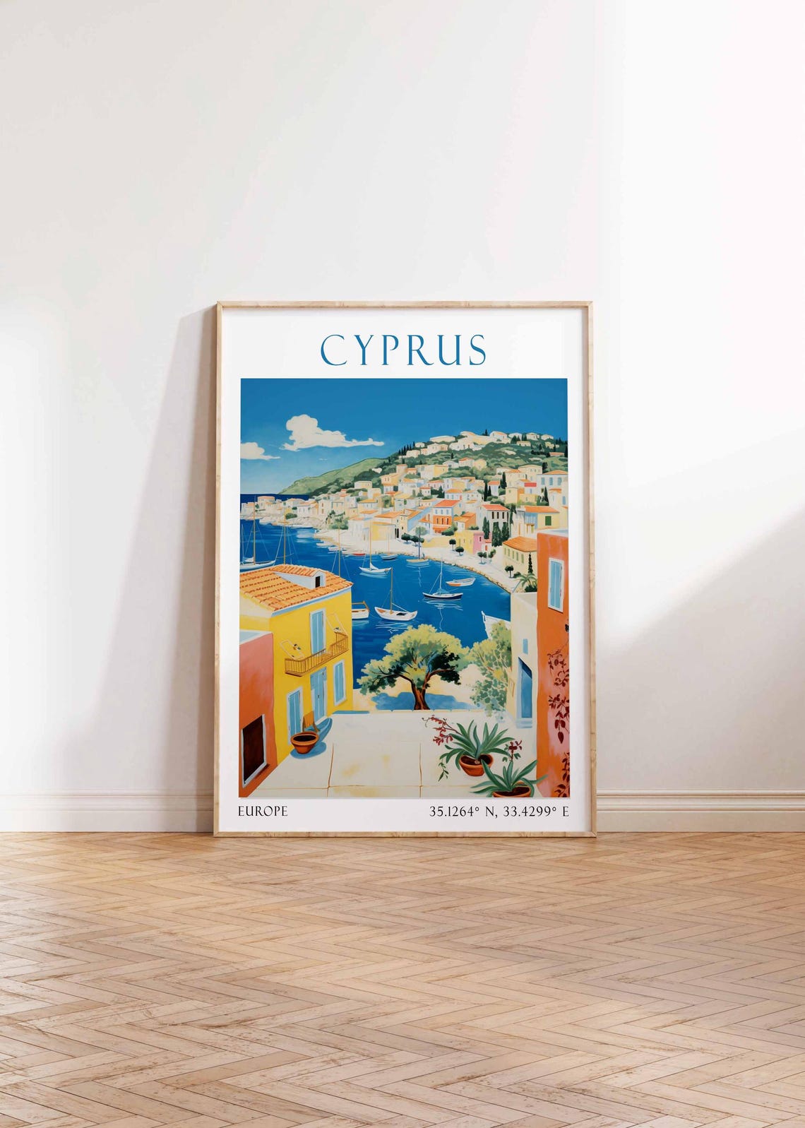 Cyprus Harbor Town Sailboat Fleet Mediterranean Bay View Poster - Image 4