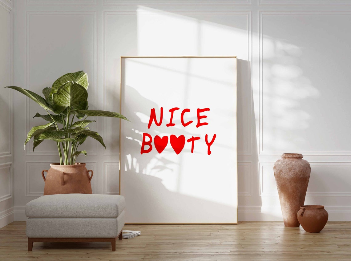Nice Booty Heart Text Funny Red Handwritten Bathroom Quote Poster - Image 2