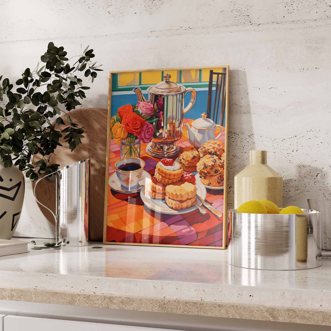 Joyful English Afternoon Tea Scones Silver Coffee Pot Art Poster - Image 2