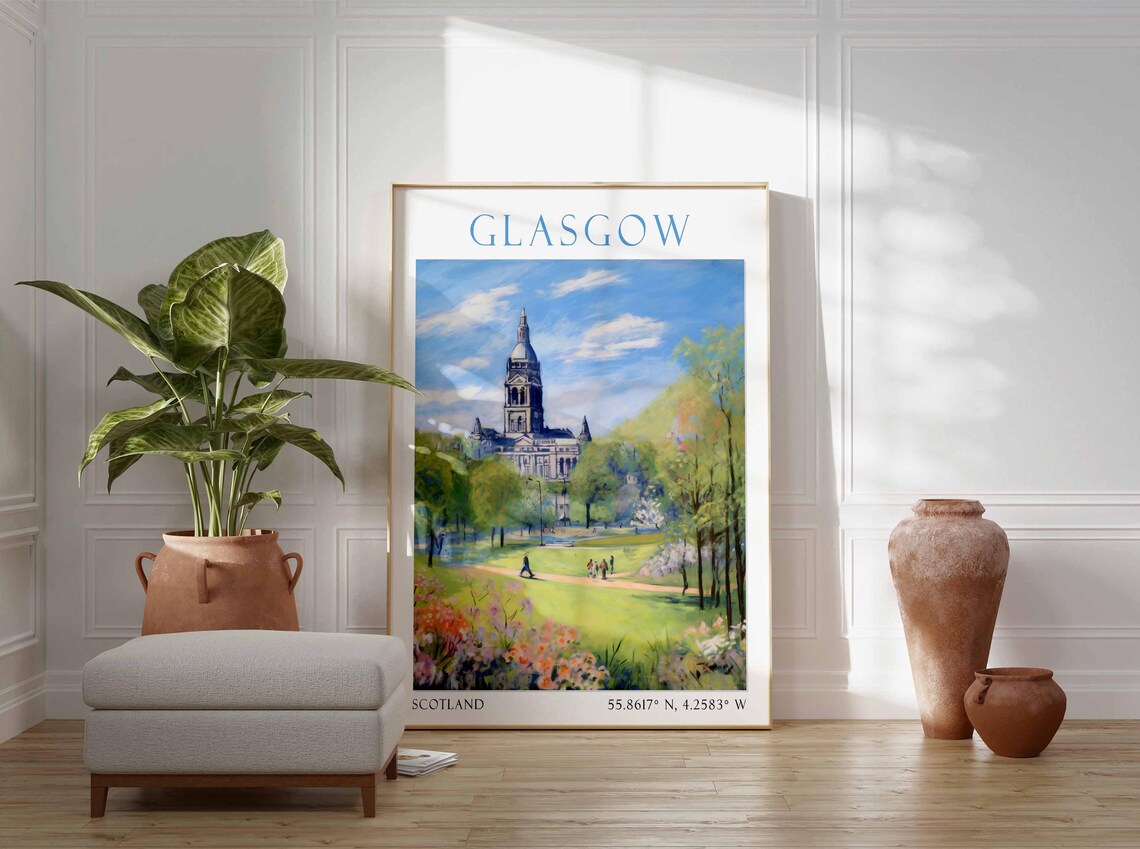 Glasgow Travel Poster Art Glasgow Travel Art Scotland Wall Art Glasgow Scotland Travel Travel Wall Art - Image 2