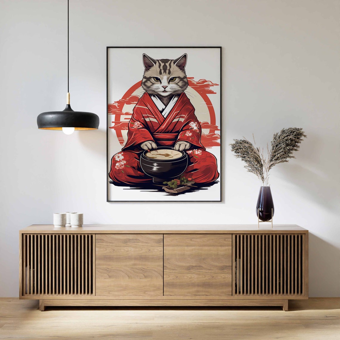 Vintage Japanese Tabby Cat in Kimono Art Poster Ukiyo E Inspired - Image 2