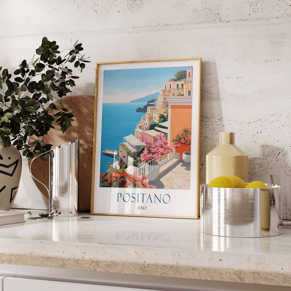 Positano Italy Sea View Terrace Pink Bougainvillea Bell Tower Poster - Image 3