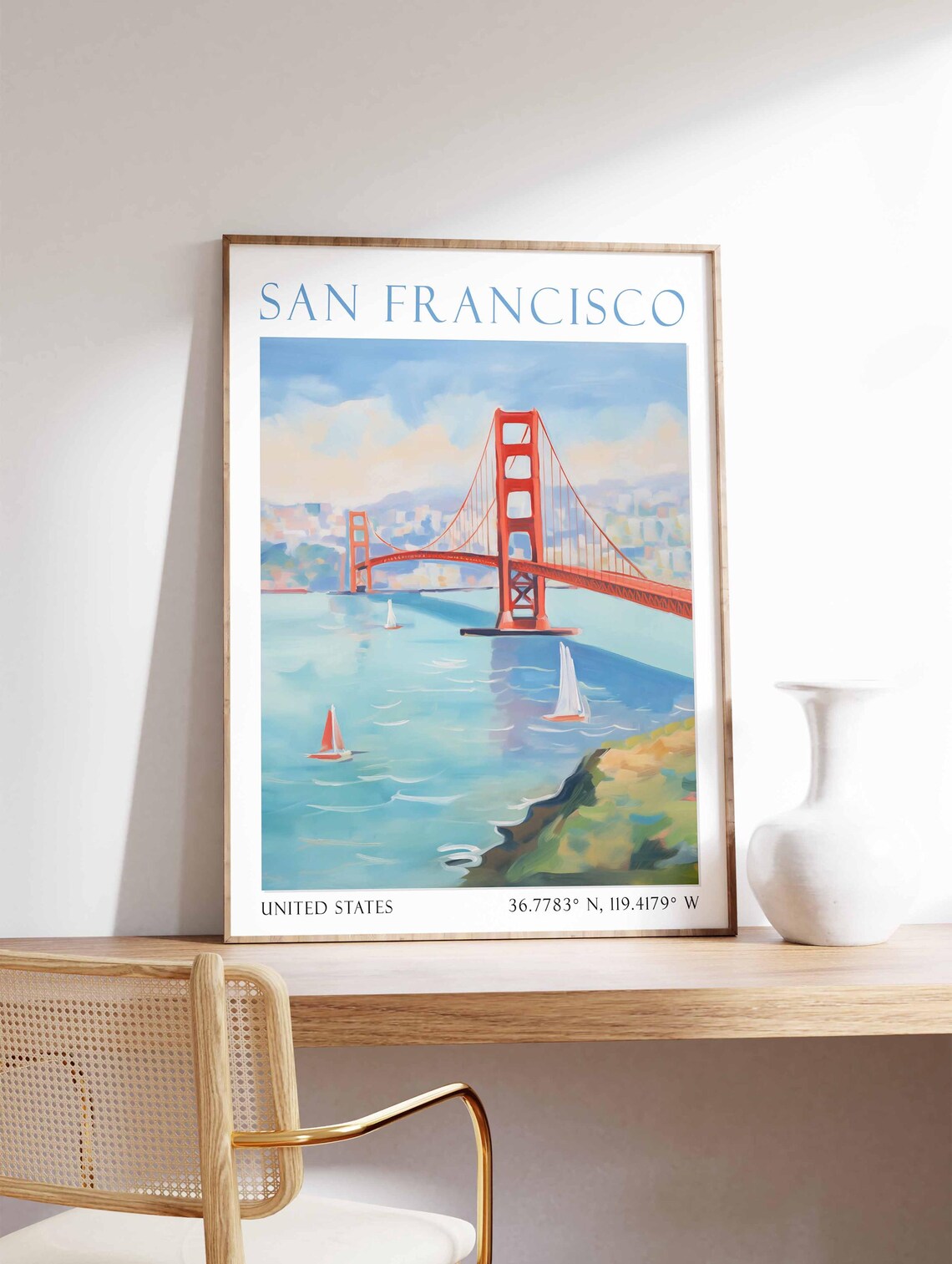 San Francisco Golden Gate Bridge Sailboats Bay Travel Poster - Image 4