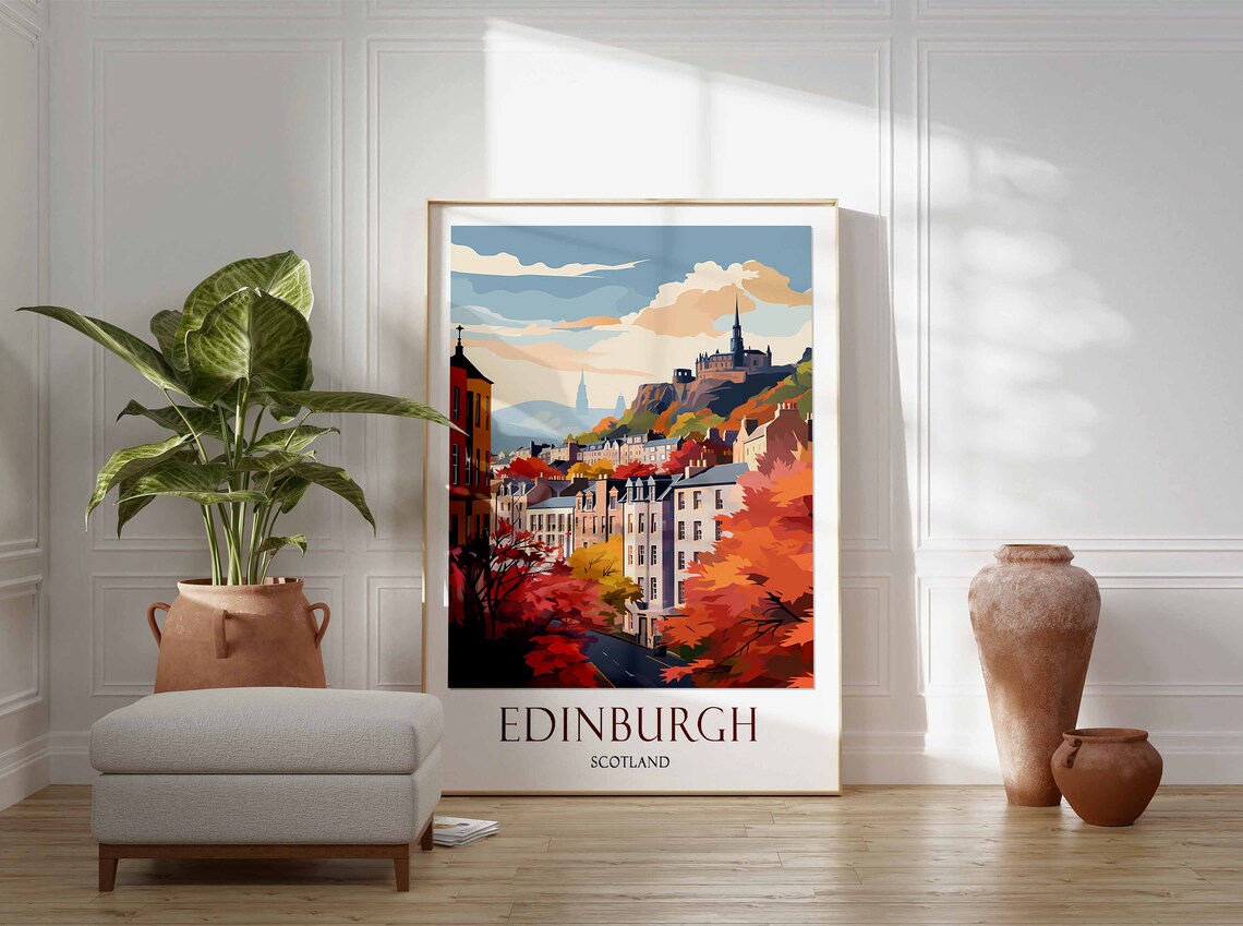 Edinburgh Scotland Castle Rock Autumn Foliage City Scene Poster - Image 2