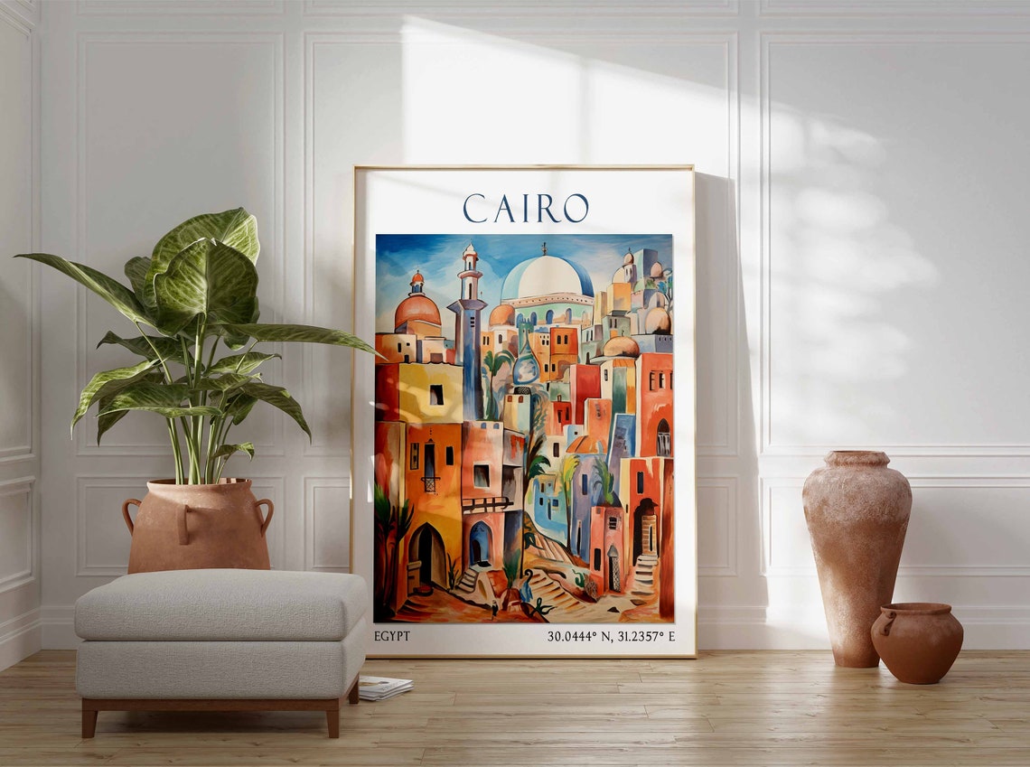 Old Cairo Alley with Colorful Buildings Domes and Minaret Poster - Image 2