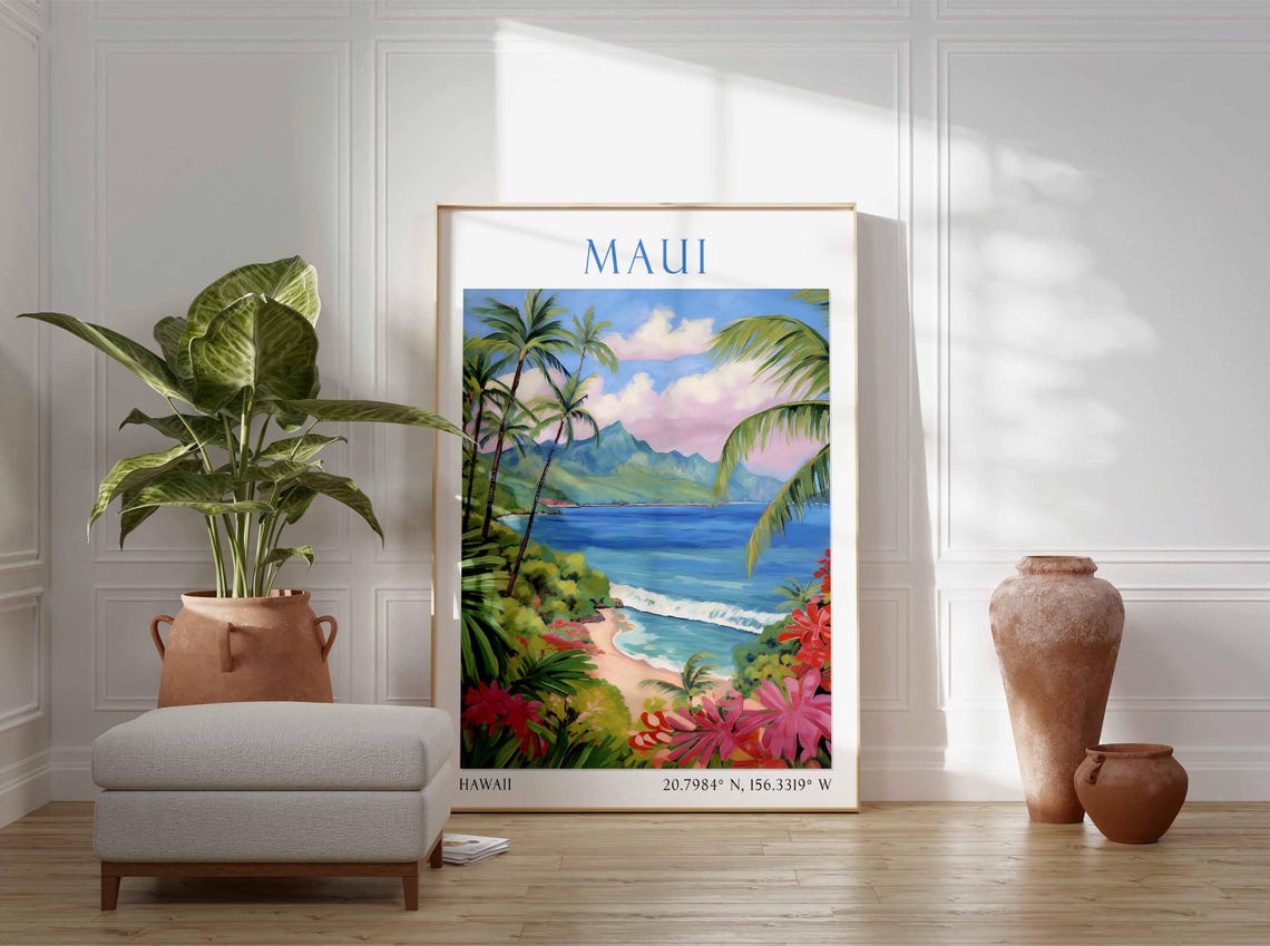 Hawaii Kauai Travel Poster Maui Hawaii Travel Poster Print Hawaii Travel Poster Wall Art Hawaii Islands Coastal Travel Poster - Image 4