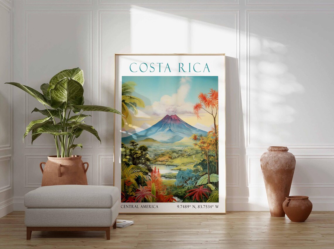 Costa Rica Arenal Volcano Tropical Rainforest River Travel Poster - Image 3