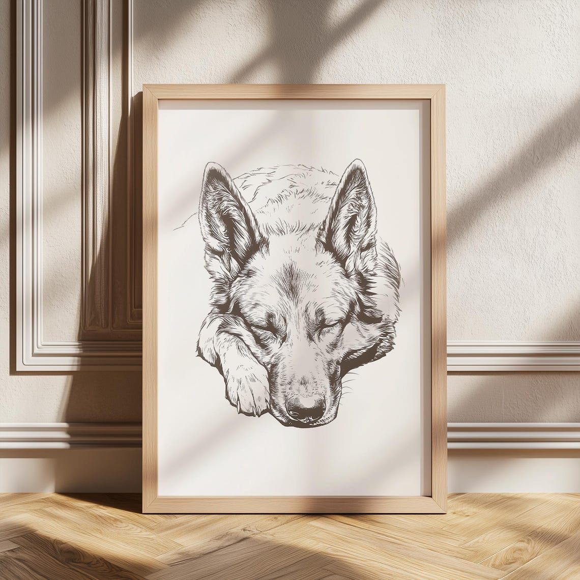 Sleeping German Shepherd Head Resting Peaceful Ink Sketch Poster
