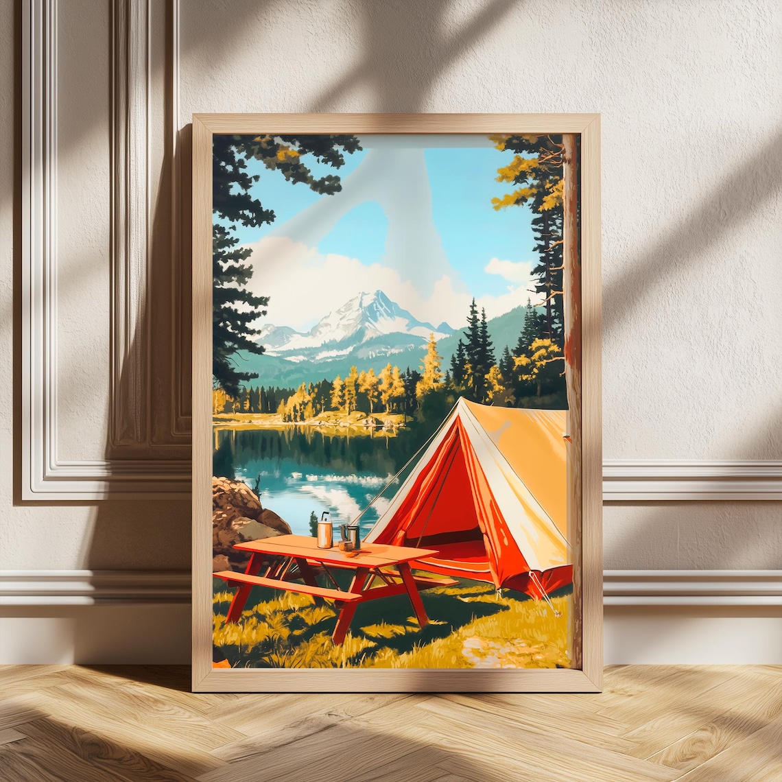 Retro Tent Camping Art Print, Outdoor Living Room Decor