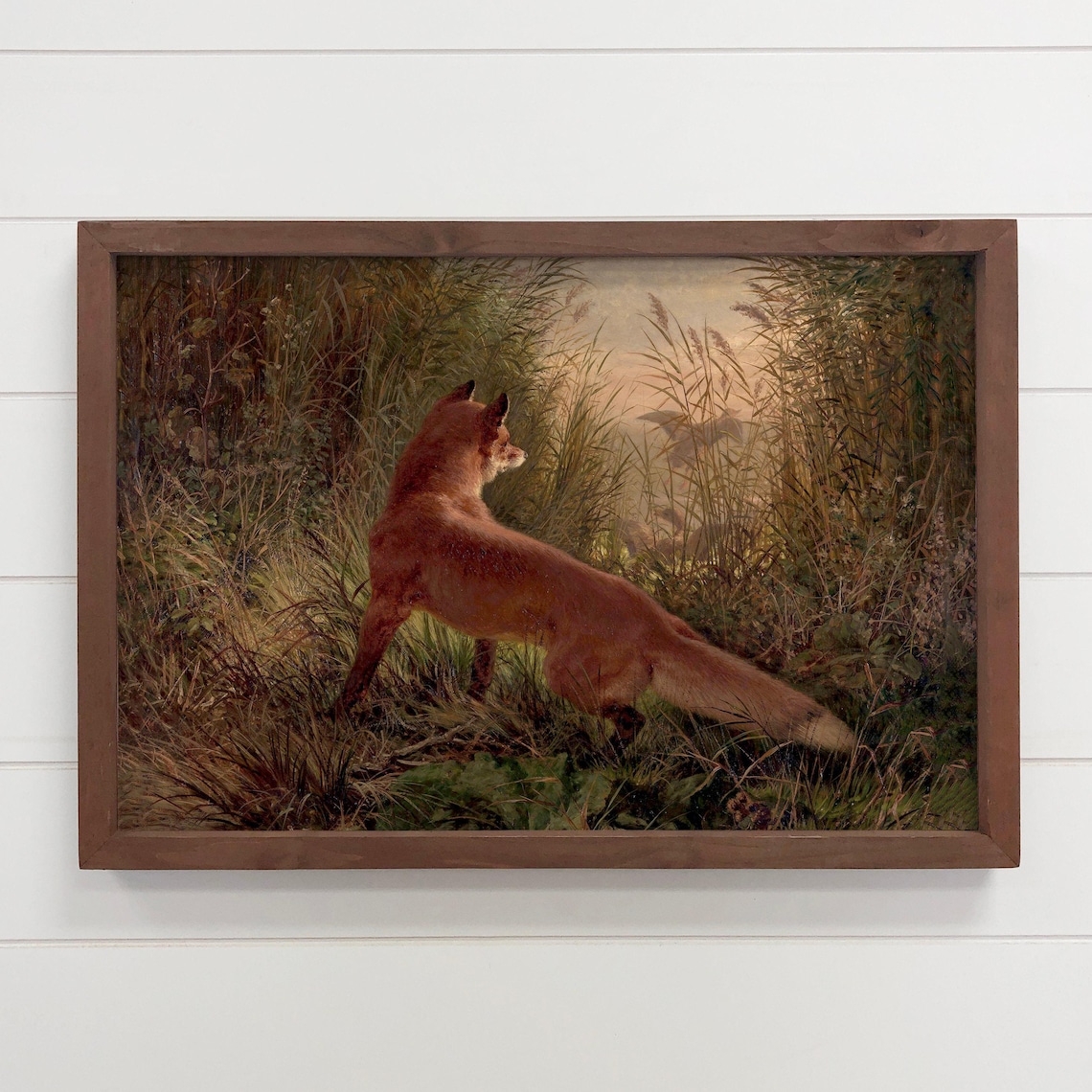Vintage Fox Painting On Canvas The Hunt Forest Animal Art Wood Framed