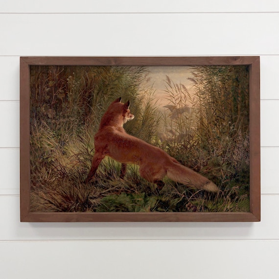 Vintage Fox Painting On Canvas The Hunt Forest Animal Art Wood Framed