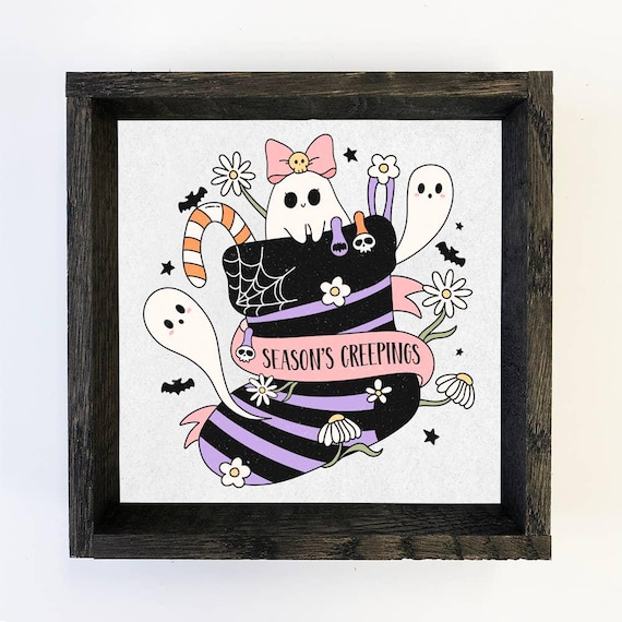 Seasons Creepings Pastel Ghost Witch Hat Halloween Decor Poster