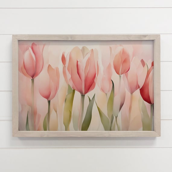 Soft Pink Tulips Spring Watercolor Floral Minimalist Art Poster