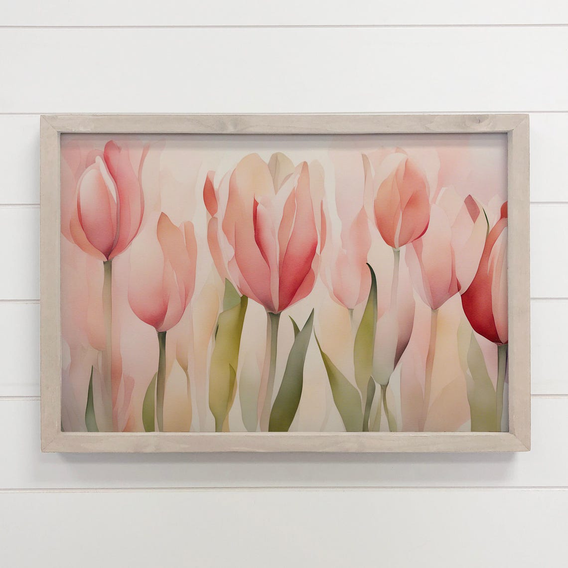 Soft Pink Tulips Spring Watercolor Floral Minimalist Art Poster