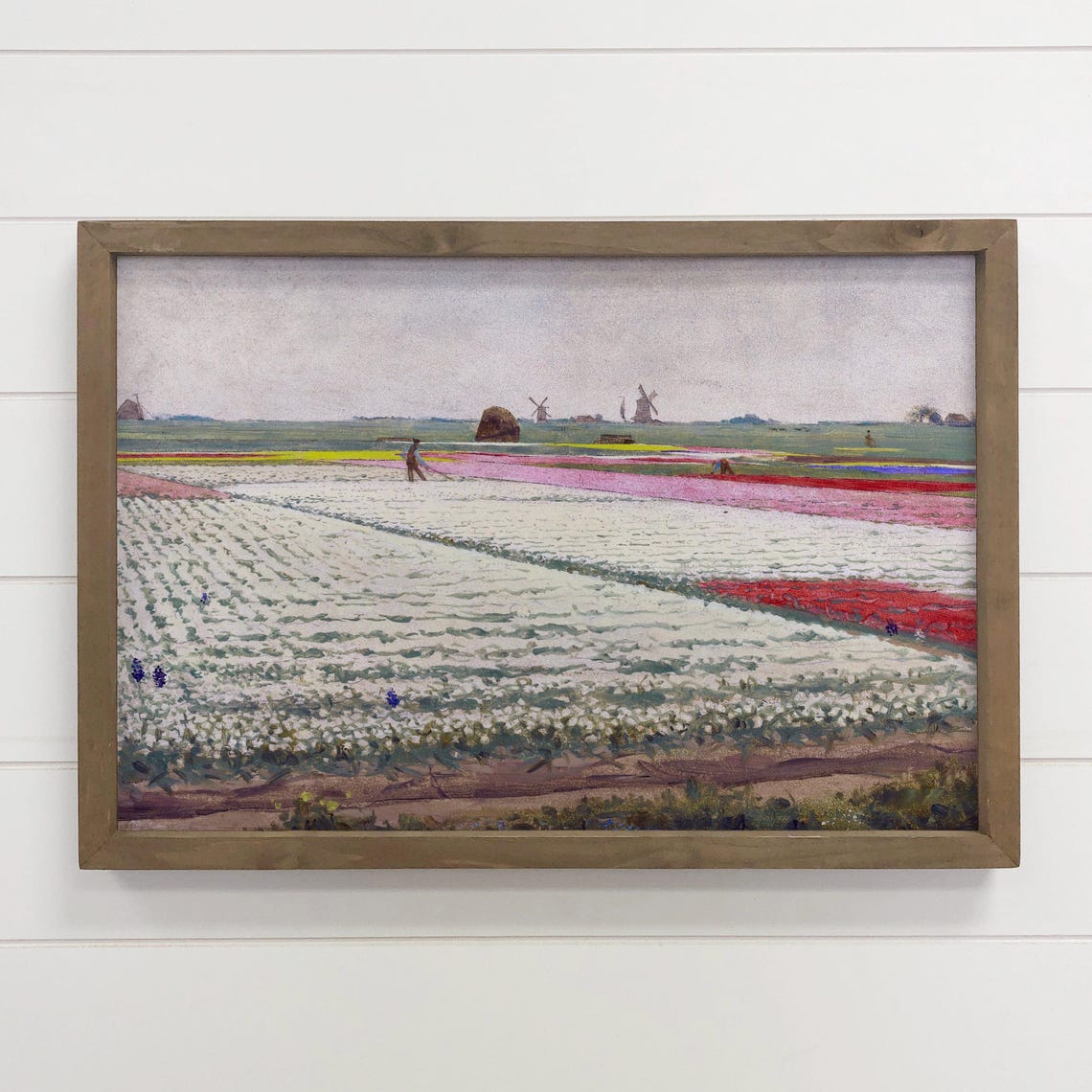 Dutch Tulip Fields Windmills Holland Spring Landscape Painting Poster