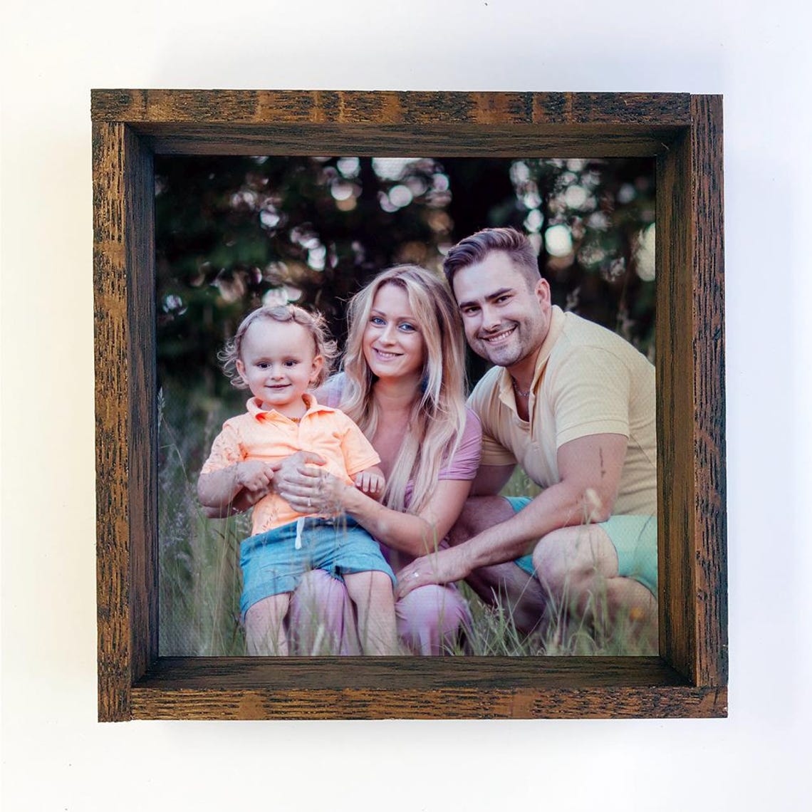 Personalized Family Photo Print Rustic Wood Frame Gift for Home