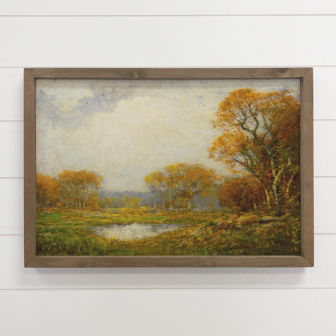 Fall Yellow Leaves Pond Landscape Art Print