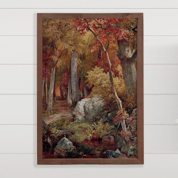 Fall Painting October Autumn Canvas Art Framed Nature Artwork