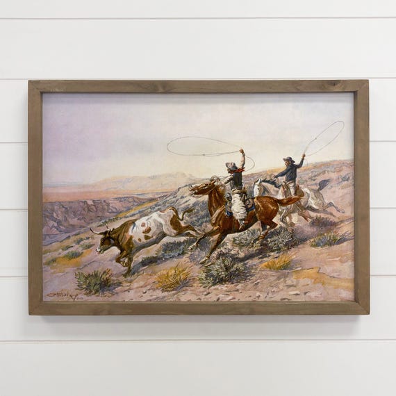 Vintage Cowboy Canvas Art Buccaroos Wood Framed