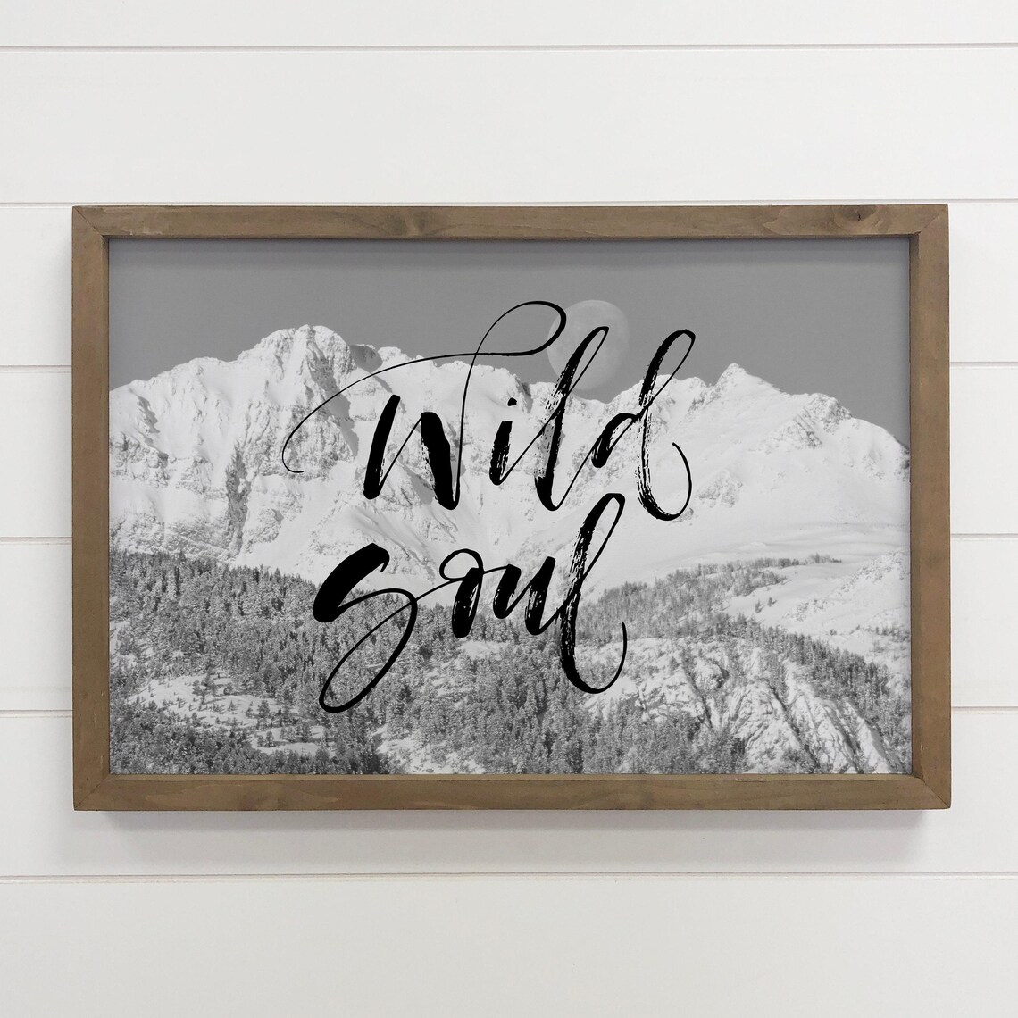 Wild Soul Hand Lettered Quote Over Snowy Mountain Peaks Poster