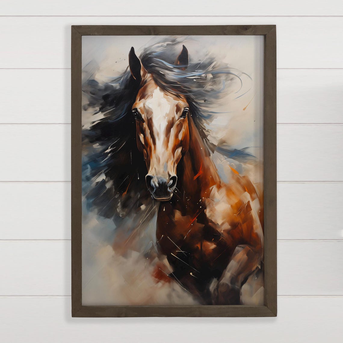 Galloping Chestnut Horse Flowing Mane Expressive Painting Poster
