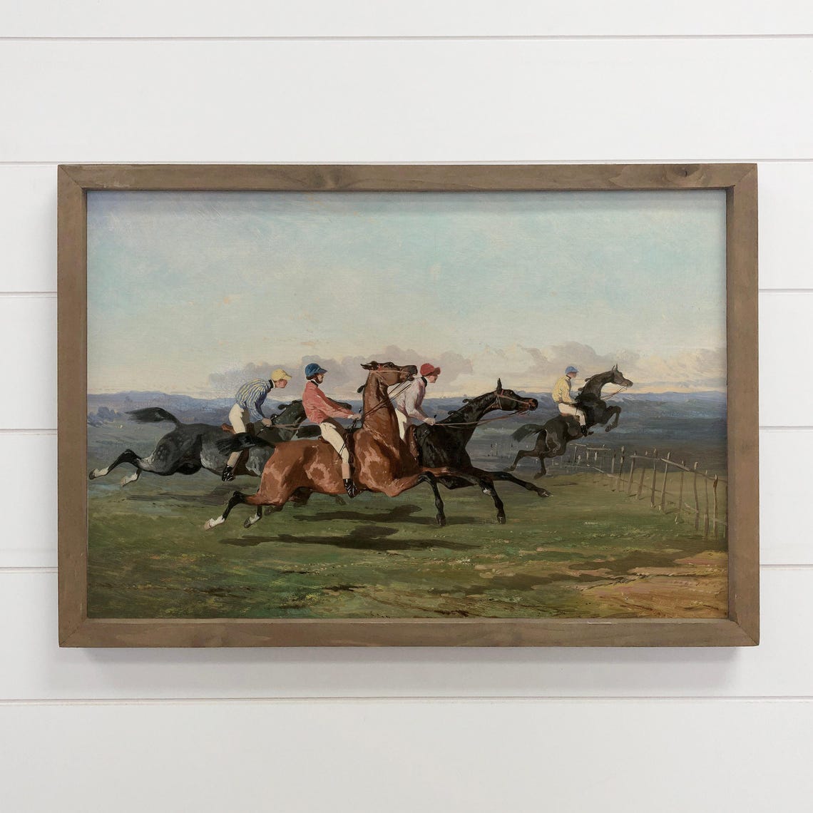 Vintage Horse Race Jockeys Galloping Classic Equestrian Wall Art