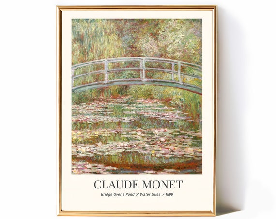 Monet Print Bridge Over A Pond Of Water Lilies Claude Wall Art Vintage Painting Floral