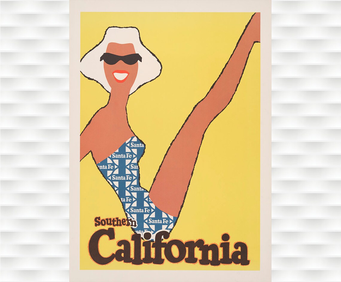 Santa Fe Southern California Vintage Swimsuit Pin Up Railroad Poster