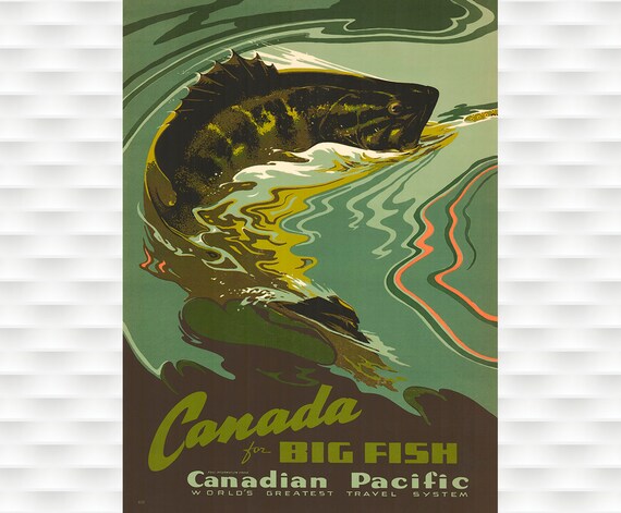 Canada Big Fish Fishing Travel Poster
