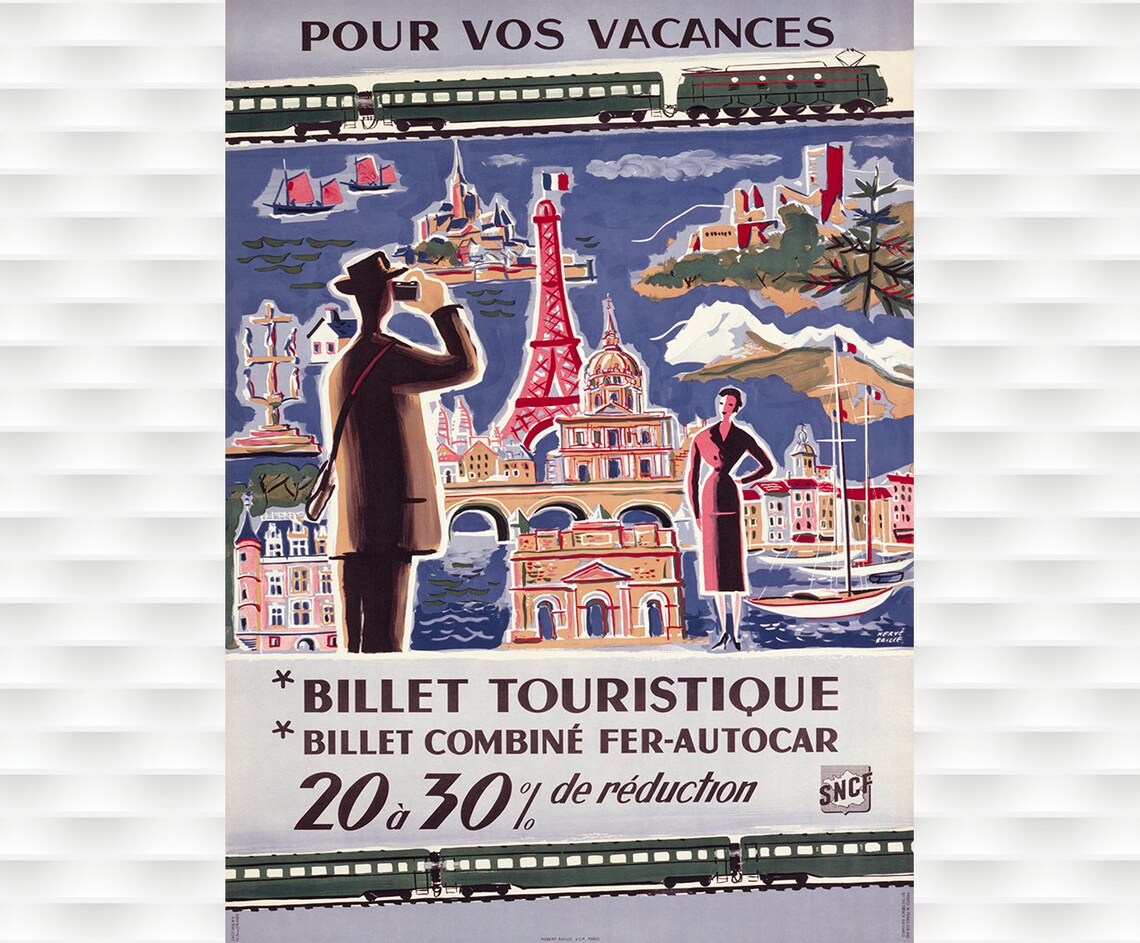 Pour Vos Vacances SNCF France Tourist Train Vintage Rail Poster