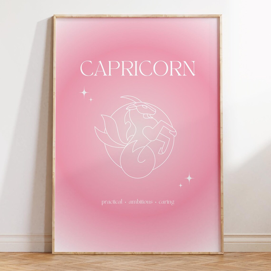 Capricorn Zodiac Sea Goat Pink Gradient Aura Line Art Poster