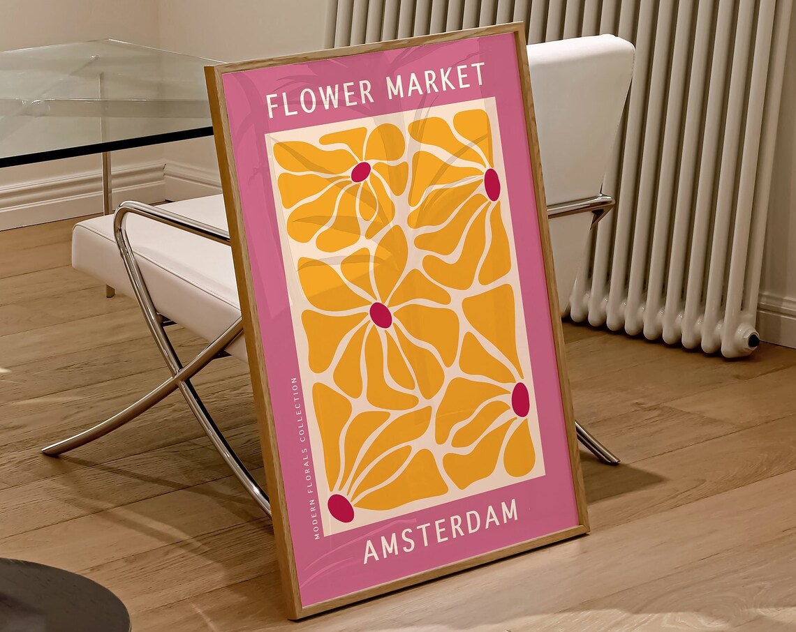 Amsterdam Flower Market Print Pink Yellow Matisse Style Flower Poster Abstract Wavy Flower Art Poster Boho Flower Market Print F178 - Image 3