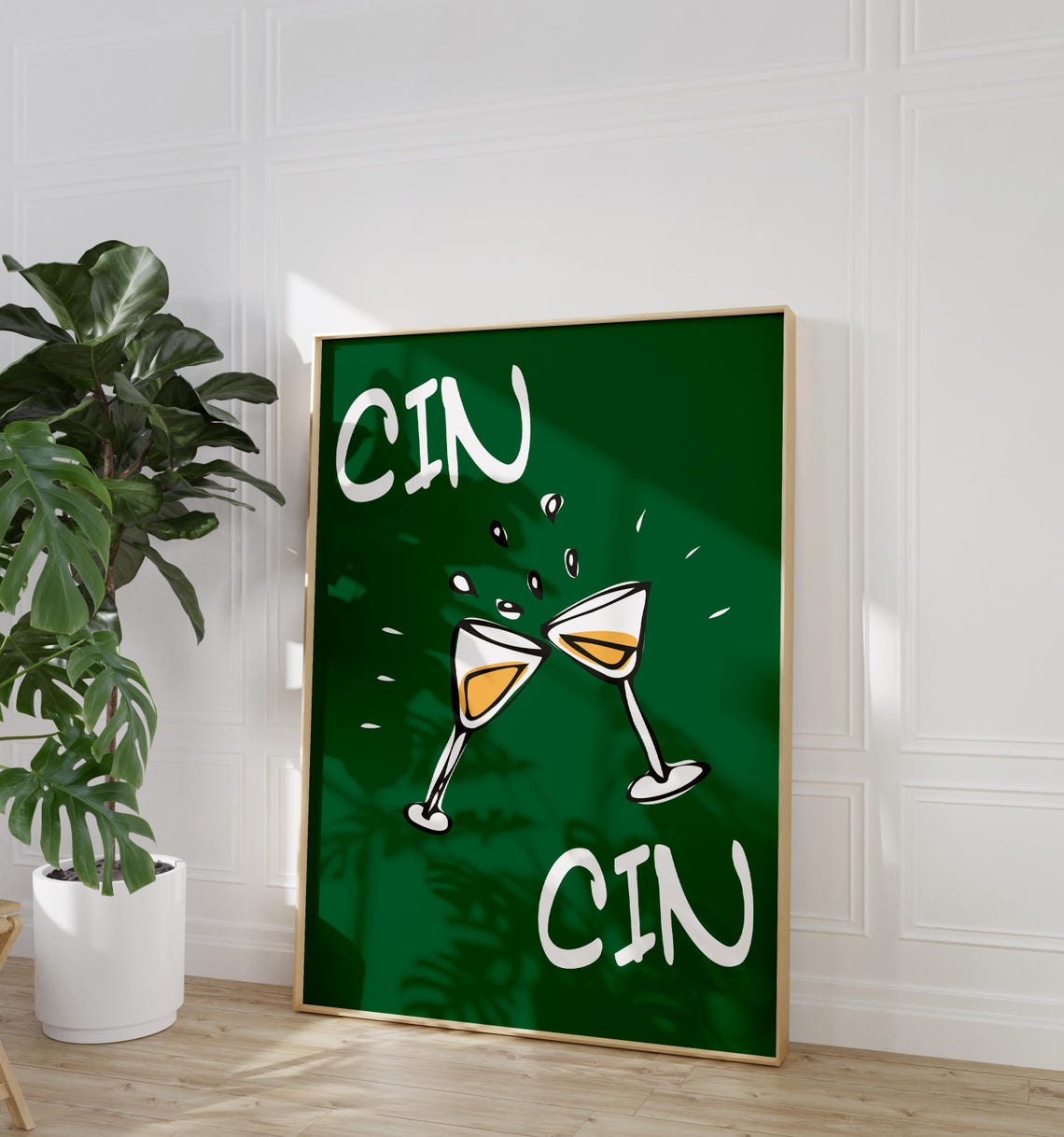 Cin Cin Martini Glasses Green Background Retro Toast Party Art Print - Image 2