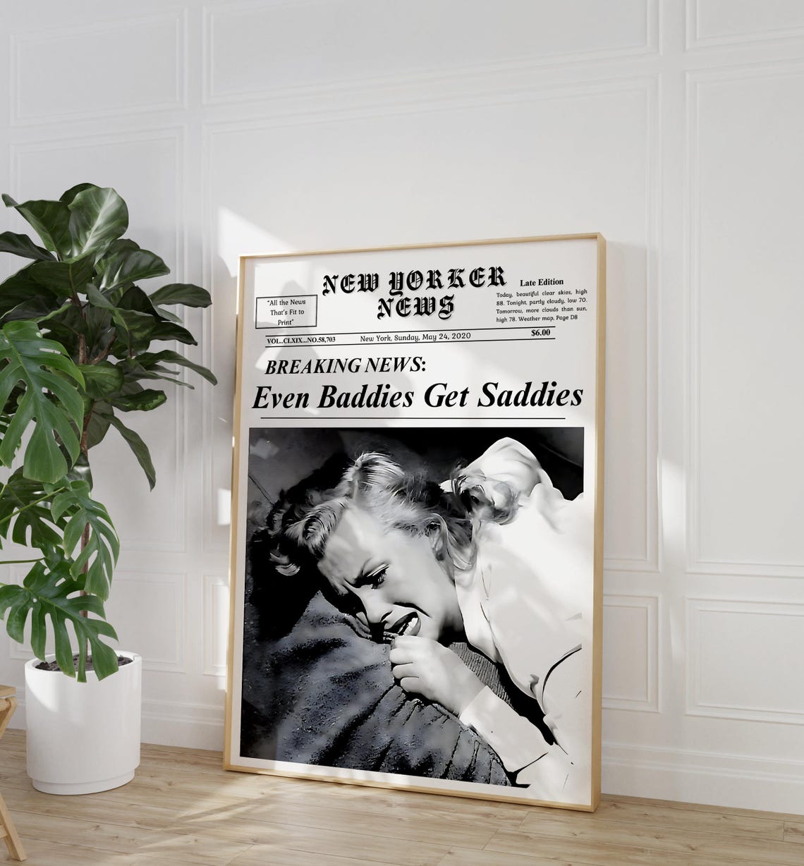Marilyn Monroe Even Baddies Get Saddies Funny Newspaper Wall Art - Image 2