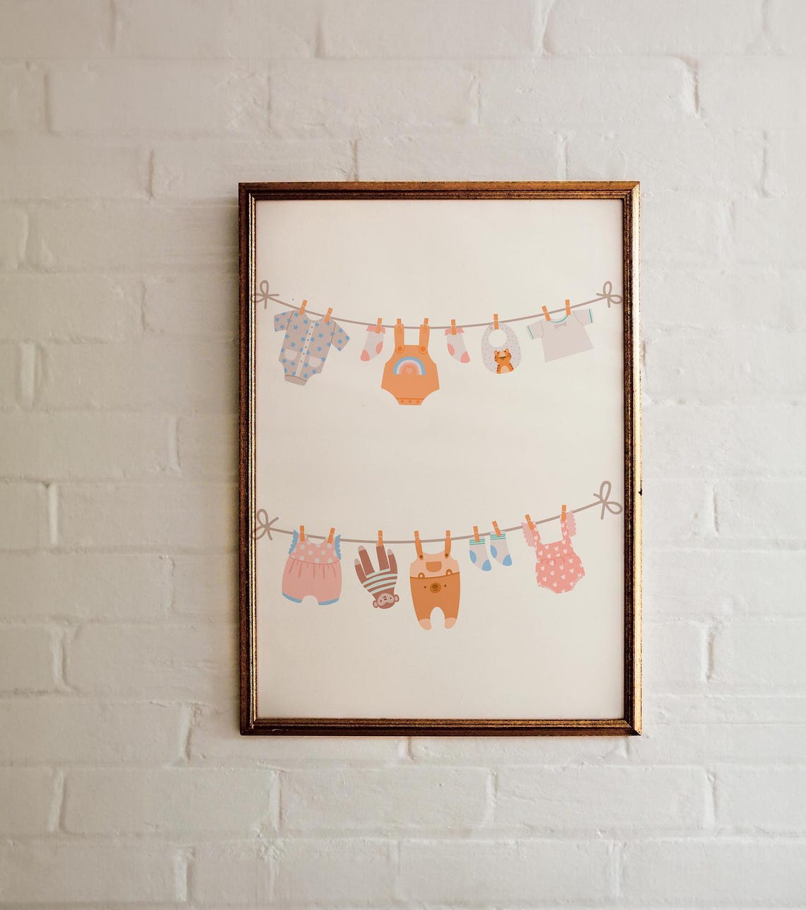 Pastel Baby Clothes Clothesline Illustration Nursery Wall Art - Image 2