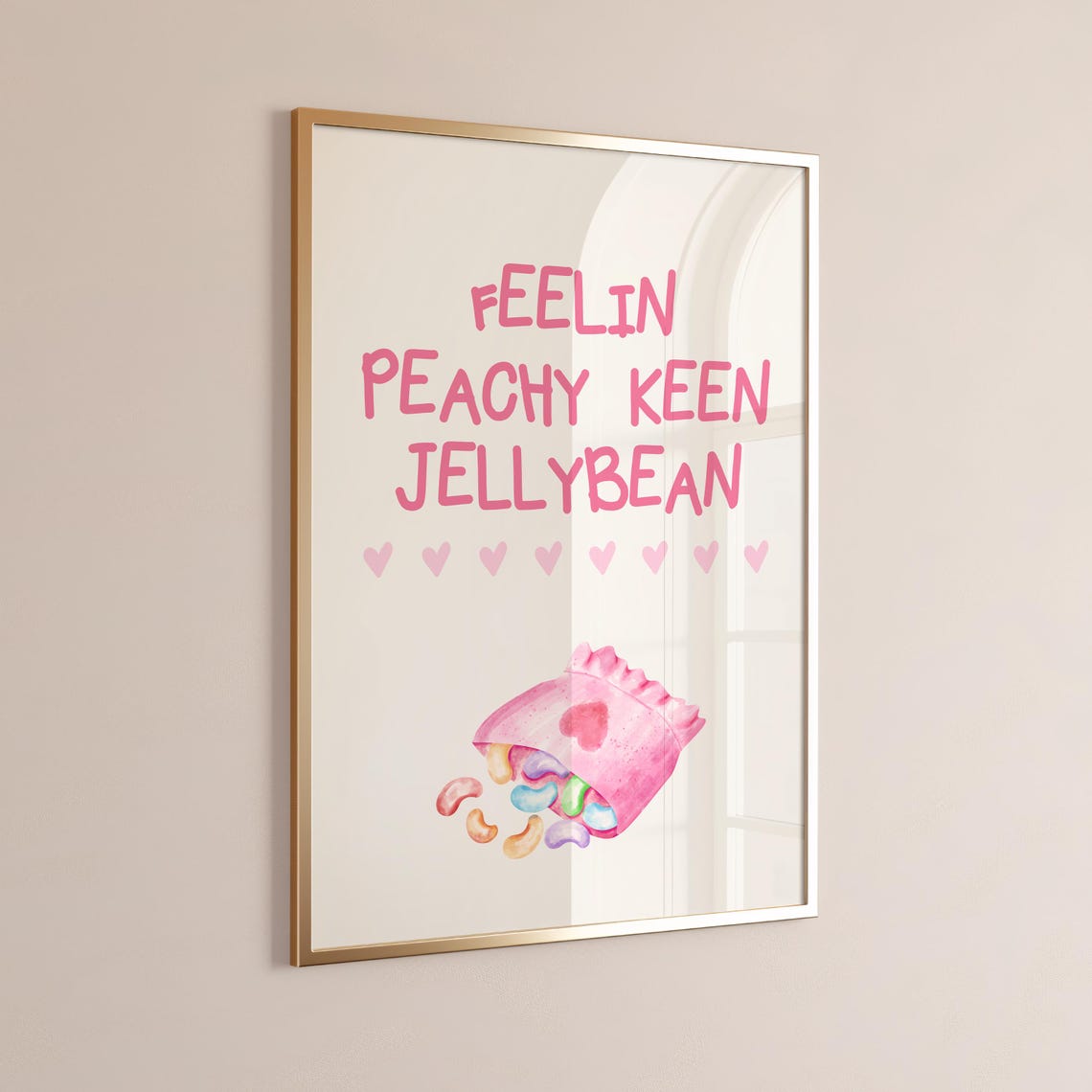 Feelin Peachy Keen Jellybean Pink Watercolor Candy Quote Wall Art - Image 2