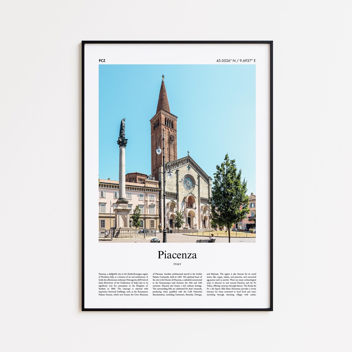 Piacenza Italy Cathedral Bell Tower Real Photo Travel Poster