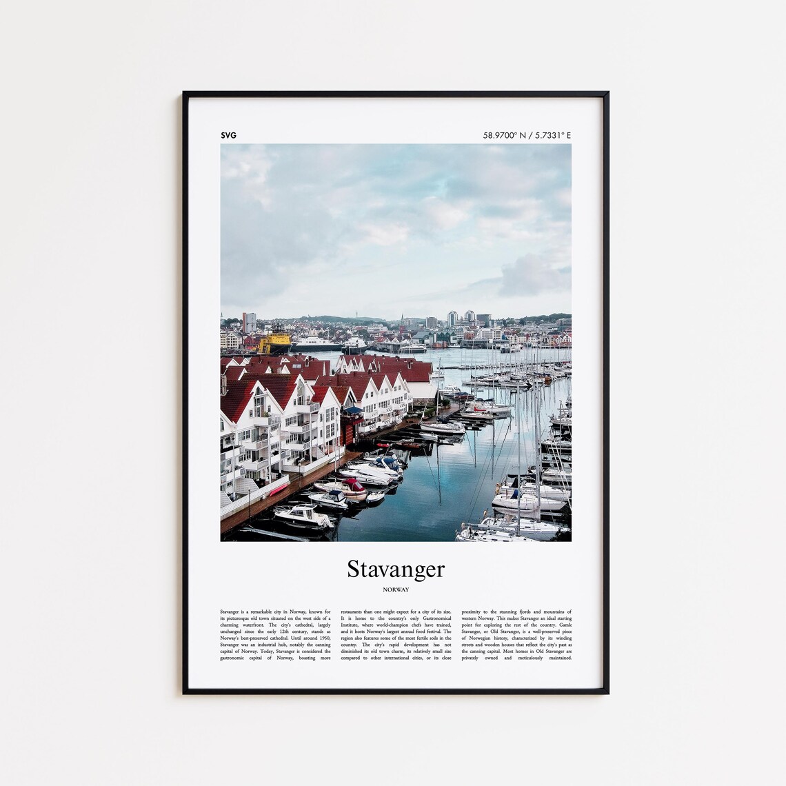 Stavanger Norway Harbor Colorful Old Town Marina Real Photo Poster