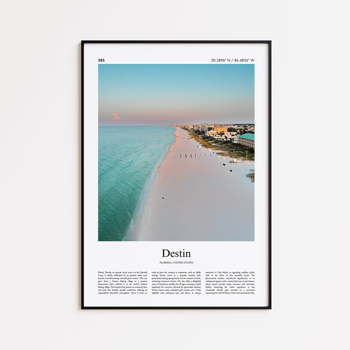 Destin Florida Emerald Coast White Sand Beach Minimalist Poster