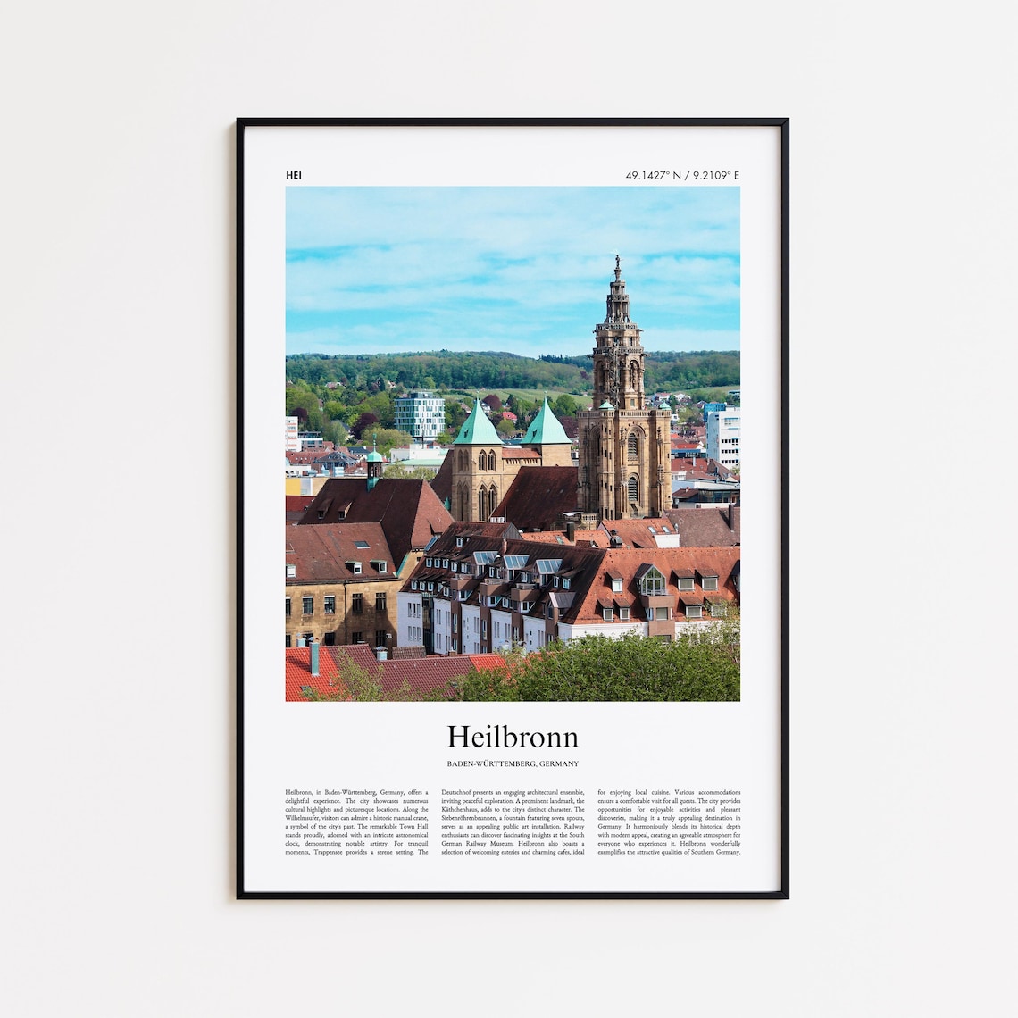 Heilbronn Germany Old Town Church Tower Rooftops Travel Photo Poster
