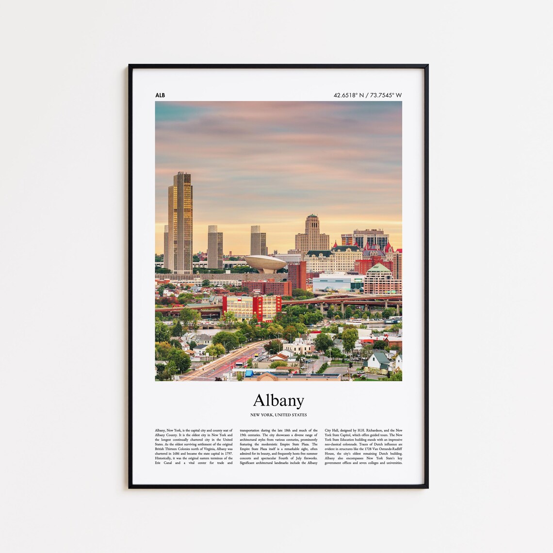 Albany New York Downtown Skyline Sunset View Color Travel Photo Poster