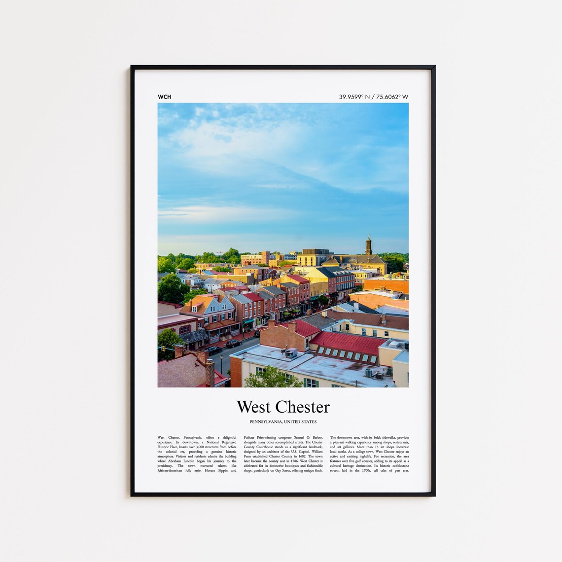 West Chester Historic Brick Downtown Pennsylvania Travel Poster