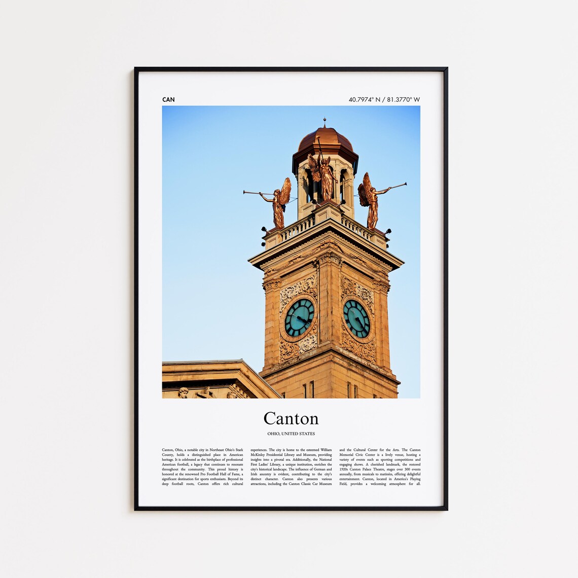 Canton Ohio Courthouse Clock Tower Angel Statues Photo Poster