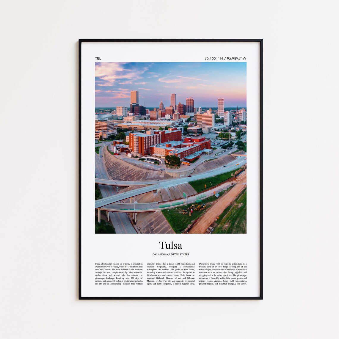 Tulsa Oklahoma Downtown Sunset Skyline City Photo Travel Poster